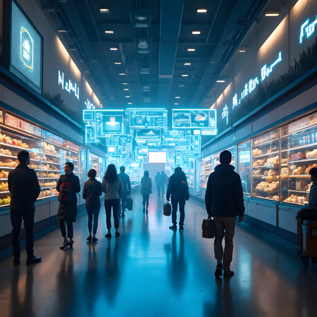 People shopping in a supermarket in Frankfurt, Germanyの素材