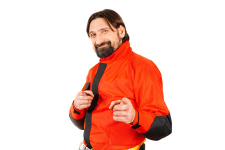 The man advertises climbing gadgets.の写真素材