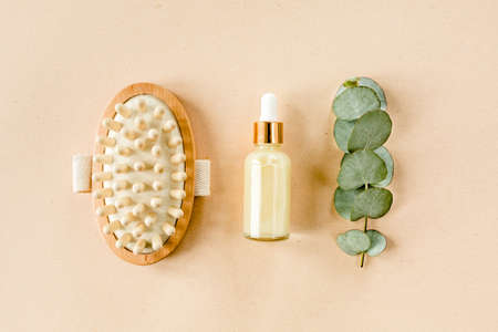 Spa treatment concept. Natural, Organic spa cosmetics products with eucalyptus oil, sea salt,...