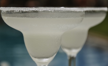 Two Lime Margaritas by the Poolの写真素材
