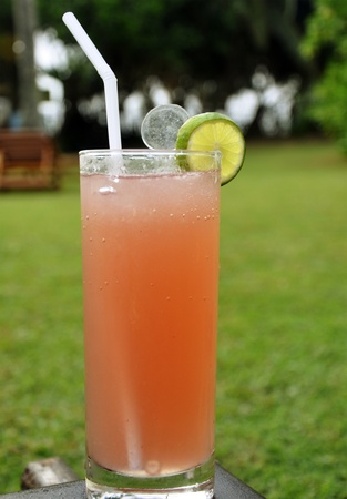 A Glass of Singapore Sling in the lawnの写真素材