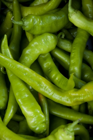 Green Chillies for sale at a farmer s market in Switzerlandの写真素材