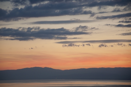 A Beautiful Sunset over Lake Geneva, Switzerlandの写真素材