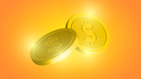3D Gold Coin, Dollar Coin, Vector Coins with Dollar Signsのイラスト素材