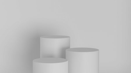 Modern Minimal 3D Podium Stage with White Cylinders for Product Showcaseの写真素材