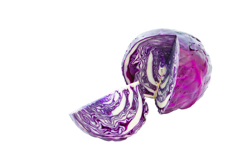 Sliced red cabbage isolated on white backgroundの写真素材
