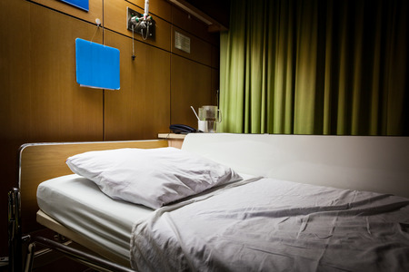 Clean empty sickbed in a hospital ward at night