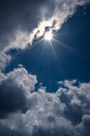 Attractive photo of beautiful blue sky with cloudy and sunbeam. Outdoor at the daytime. Natural sky composition. Beautiful nature use as background.の写真素材