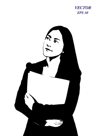 Vector silhouette of successful asian woman looking confident thoughtful.のイラスト素材