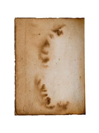 Brown paper blank texture crumpled dark border. Isolated on white background.の写真素材