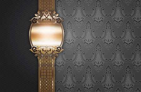 Background with golden ornate border and vintage patterns.の写真素材