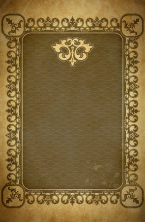 Old paper background with ornamental border and decorative floral patterns.の写真素材