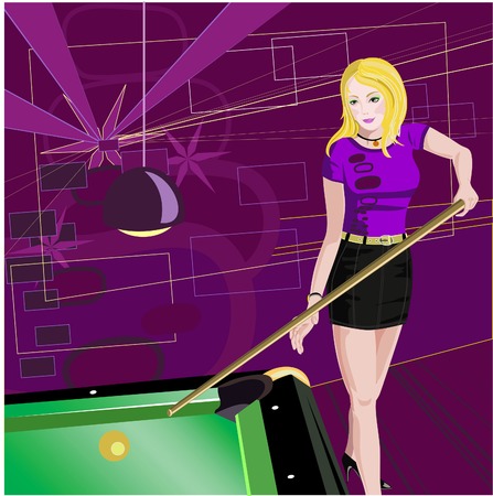 Girl playing billiards.   illustration.のイラスト素材
