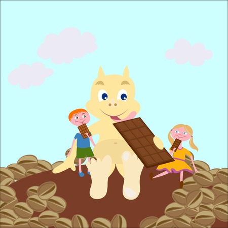 Children with chocolate.   illustration.のイラスト素材