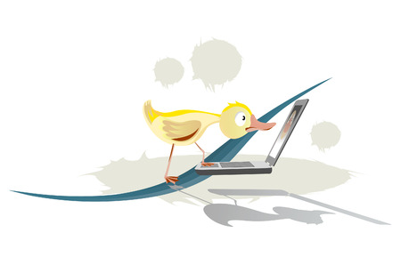 Duckling sees his reflection on the laptop screen.のイラスト素材