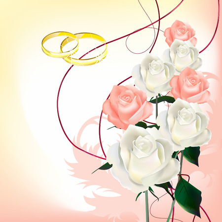 Bridal bouquet of roses. Invitation cards.のイラスト素材