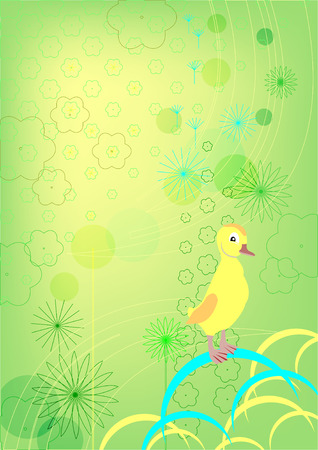 Duckling on a green background. Childhood.のイラスト素材