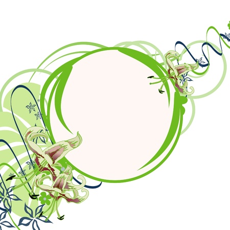 Photo frame adorned with flowers. Background with abstract pattern for the text.のイラスト素材