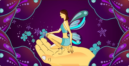 Girl butterfly. A butterfly sits on a hand. Butterfly from the talesのイラスト素材
