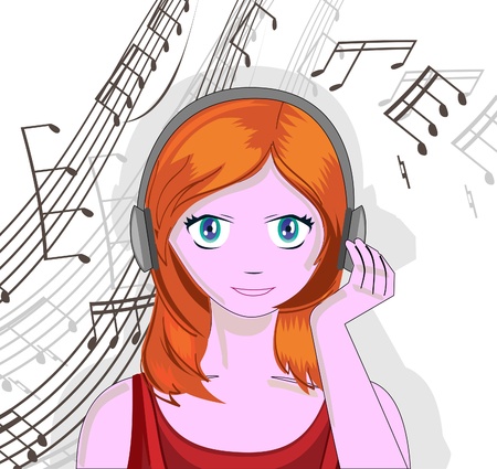 The girl in headphones listens to music. Background of music.のイラスト素材