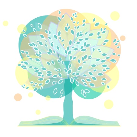 Ornamental tree in three versions. A tree with a book.のイラスト素材