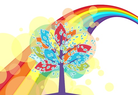 Colorful background with a rainbow. Tree against the background of the rainbow.のイラスト素材