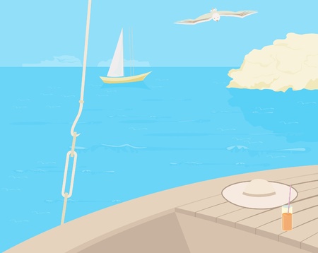 Background to the boat and the sea. Sea voyage.のイラスト素材