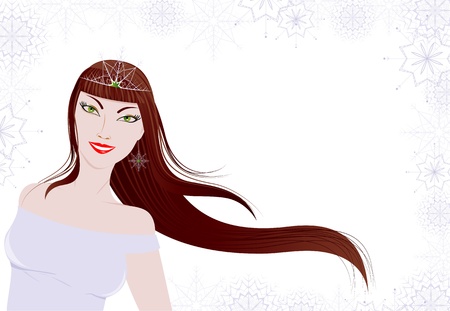 Girl for Christmas advertising. Winter poster with snowflakes. Festive background with a girl. Christmas girl.のイラスト素材