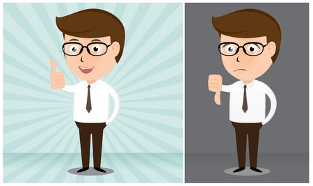 Businessman smiling and giving the thumbs up and thumbs down cartoon vector illustrationのイラスト素材