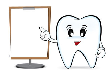 Cartoon characters tooth with blank whiteboardのイラスト素材