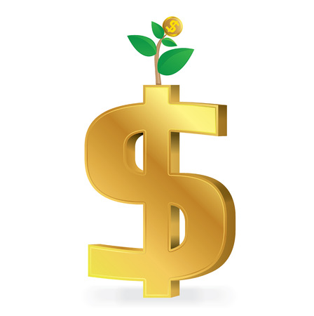 Gold dollar sign with tree gold coin, Business concept, Illustration.のイラスト素材