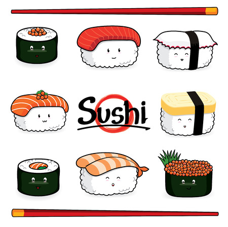 Sushi cartoon character on white backgroundのイラスト素材
