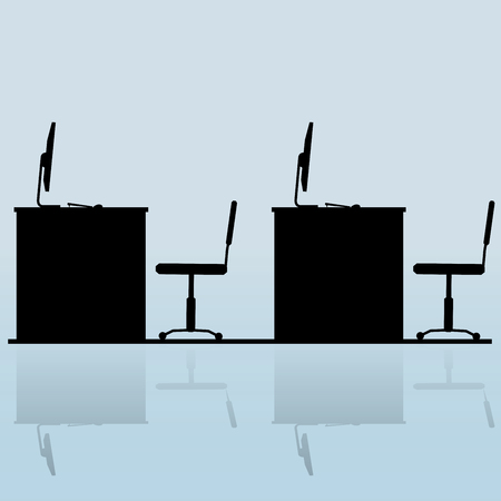 Workplace in office desk silhouette, Business Concept vectorのイラスト素材