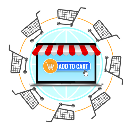 Notebook with Cart Vector, Shopping Online, e-commerceのイラスト素材