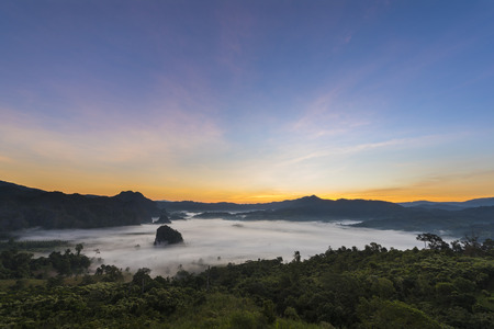 Sunrise and Mist, Doi Phulangka at sunrise, Province Phayao, Thailandの写真素材