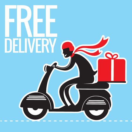 Free delivery Boy Ride Motorcycle Service, creative delivery conceptのイラスト素材