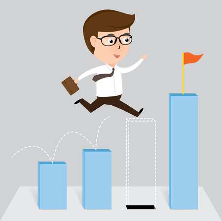 Businessman jump off falling down chart, vector illustrationのイラスト素材