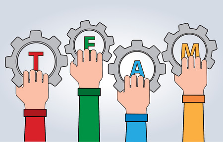Hands with Gear, Teamwork Concept, Vector illustrationのイラスト素材
