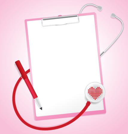 Blank paper in clipboard with stethoscope, medical concept, vector 10のイラスト素材