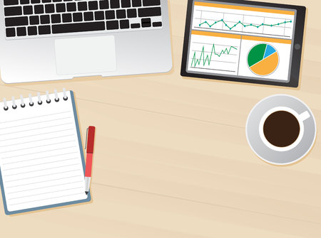 Computer desk, workplace cartoon, business concept, vectorのイラスト素材