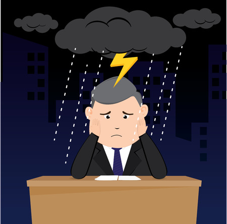 Businessman strain and dark rain clouds, Illustration Vector eps10のイラスト素材