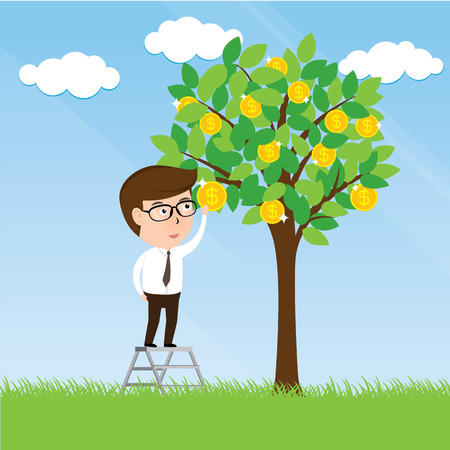Businessman pulling Money on Trees, Business concept, Illustration Vector eps10のイラスト素材