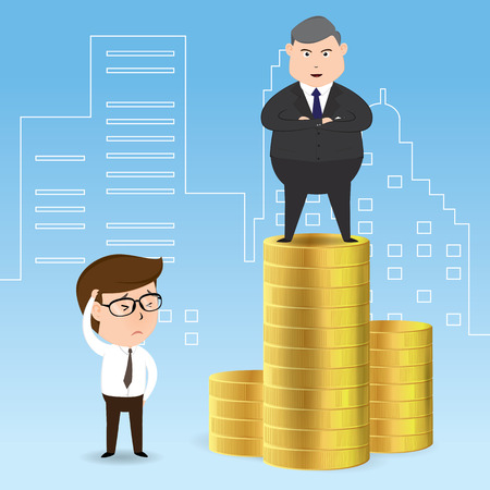 Successful businessman look stand on top stacks of money, Business concept, Illustration Vector eps10のイラスト素材