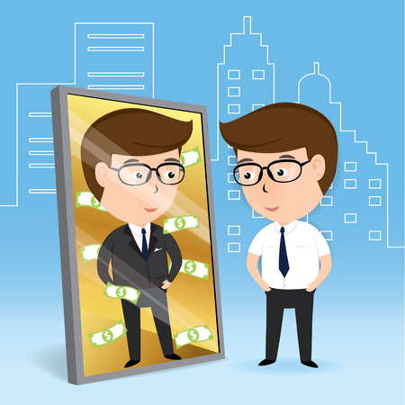 Businessman looking in mirror leadership reflection, Business concept, Illustration Vector eps10のイラスト素材