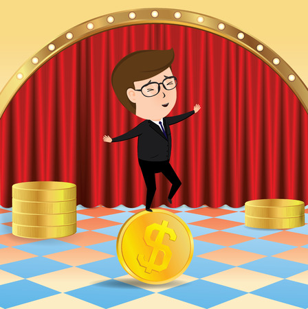 Businessman walking on the gold coin in the theater. Business concept, Illustration Vectorのイラスト素材