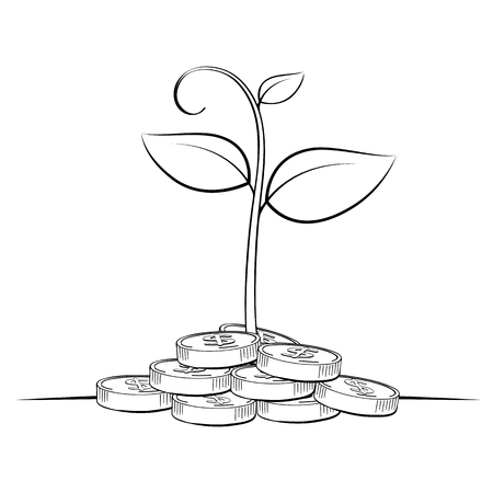 Tree money coin line drawing, Business concept, Illustration Vector eps10のイラスト素材