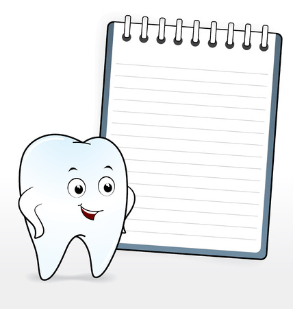 Smiling tooth with Note paper, cartoon vectorのイラスト素材