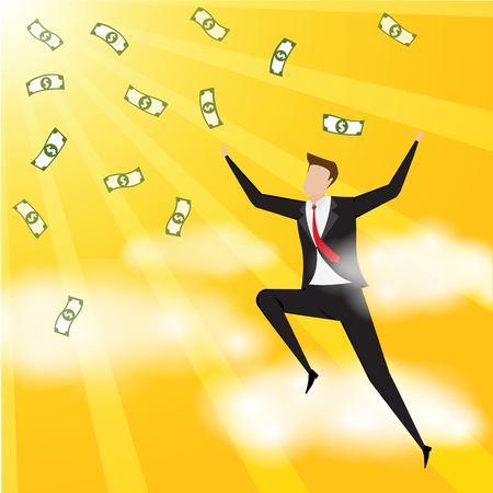 Business characters. Business man jump and run with money, Successful businessman concept.のイラスト素材