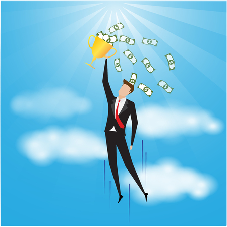Business characters. Get trophy. Successful businessmanのイラスト素材