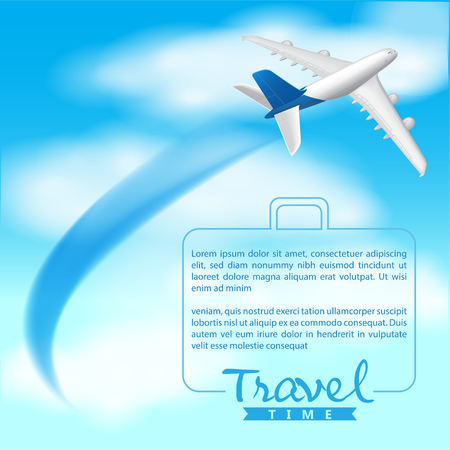 Airplane on Blue Sky Background, Travel Time, Vectorのイラスト素材